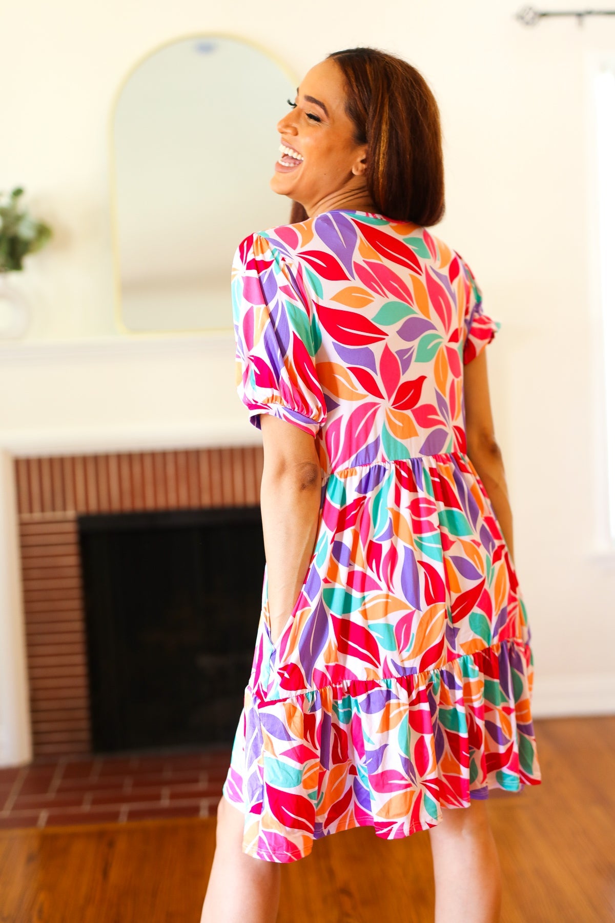 Feel Your Best Multicolor Floral Tiered Front Tie Pocketed Dress - Luxe Mod 