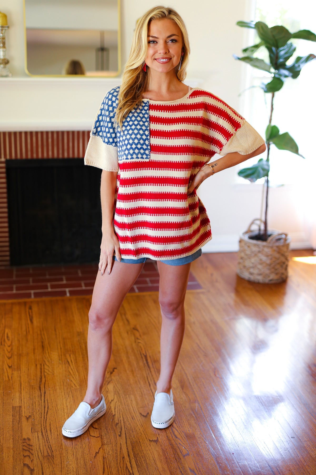 American Flag Jacquard Knit Sweater Top - Luxe Mod 