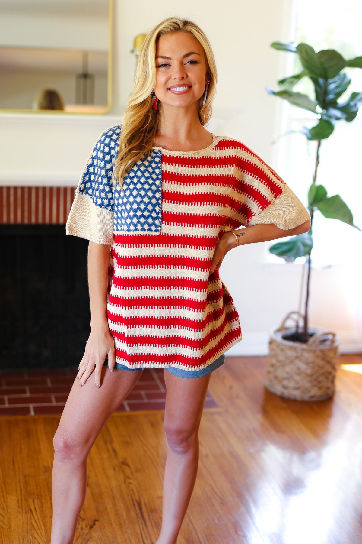 American Flag Jacquard Knit Sweater Top - Luxe Mod 