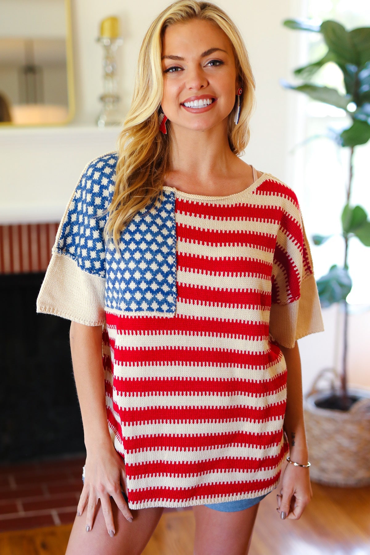 American Flag Jacquard Knit Sweater Top - Luxe Mod 