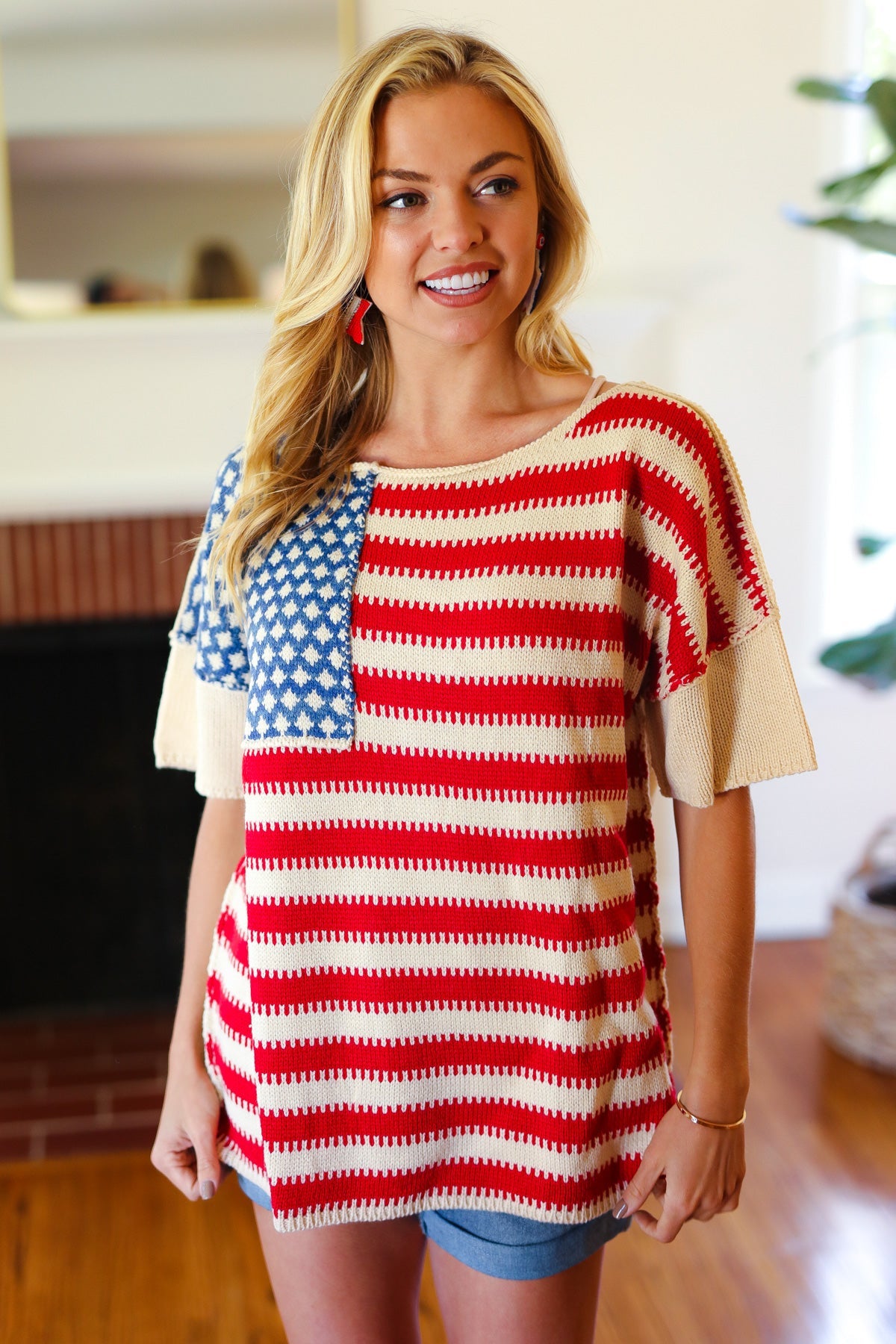 American Flag Jacquard Knit Sweater Top - Luxe Mod 