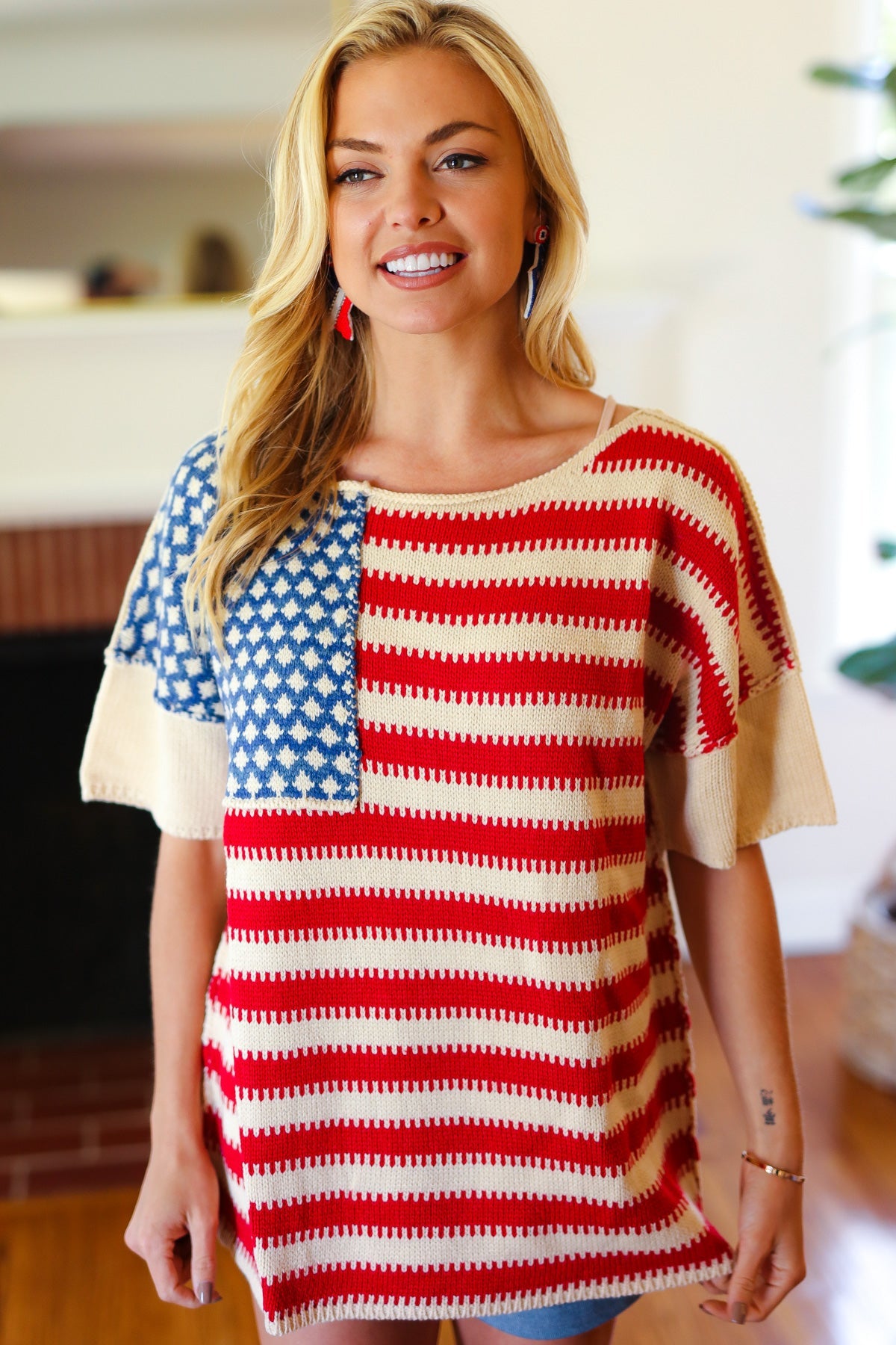 American Flag Jacquard Knit Sweater Top - Luxe Mod 