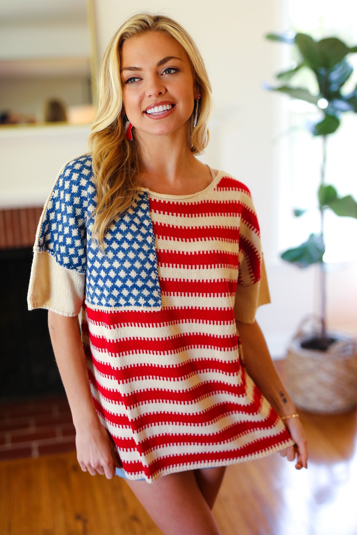 American Flag Jacquard Knit Sweater Top - Luxe Mod 