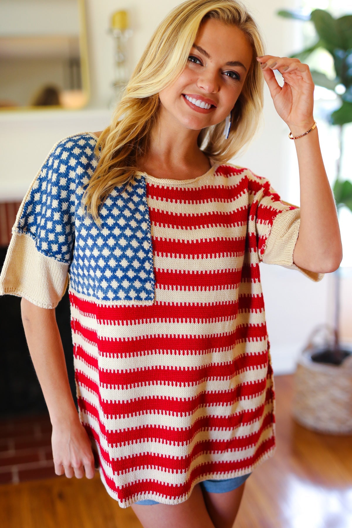 American Flag Jacquard Knit Sweater Top - Luxe Mod 