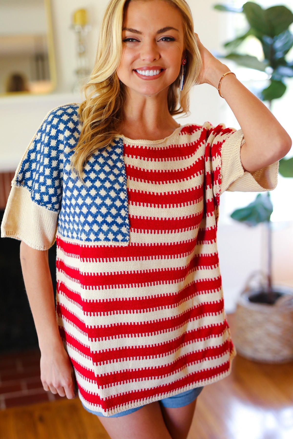 American Flag Jacquard Knit Sweater Top - Luxe Mod 