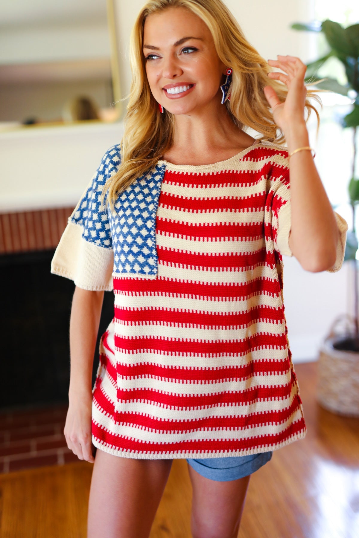 American Flag Jacquard Knit Sweater Top - Luxe Mod 