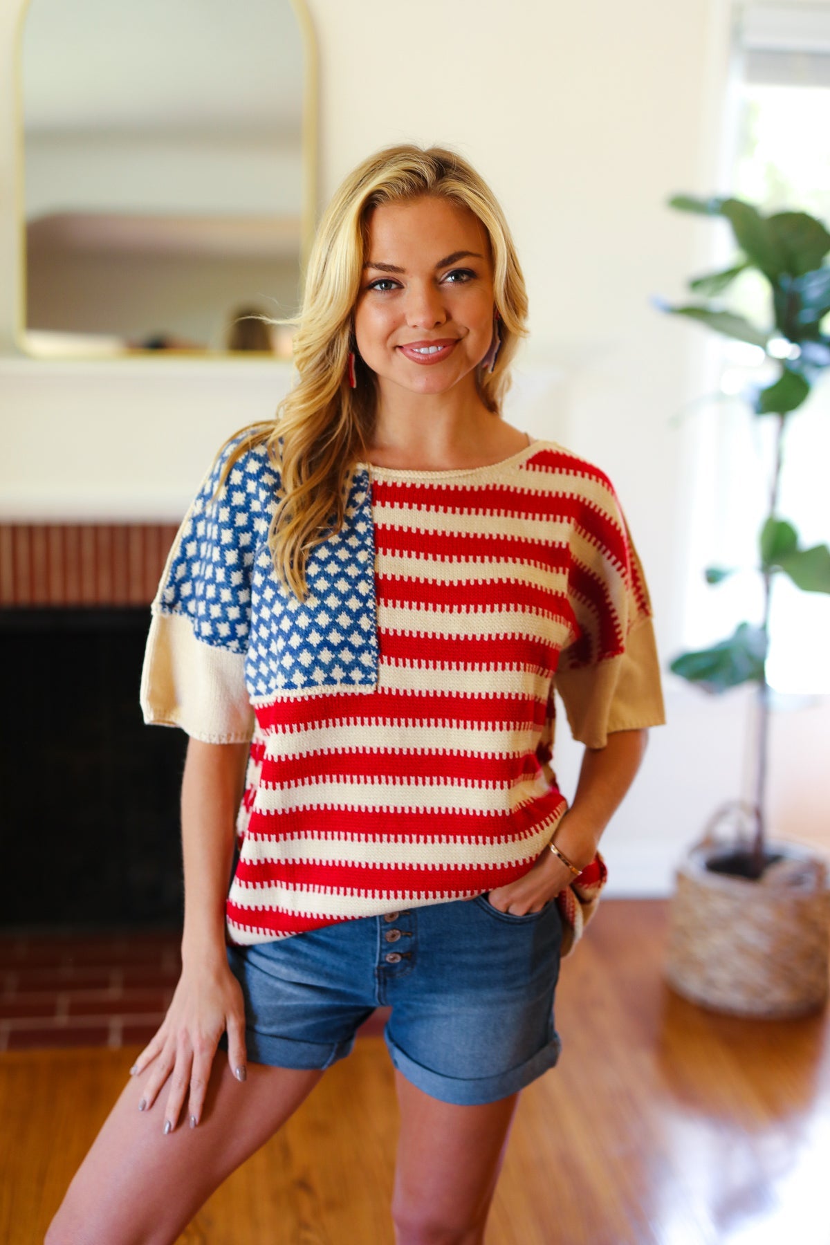 American Flag Jacquard Knit Sweater Top - Luxe Mod 