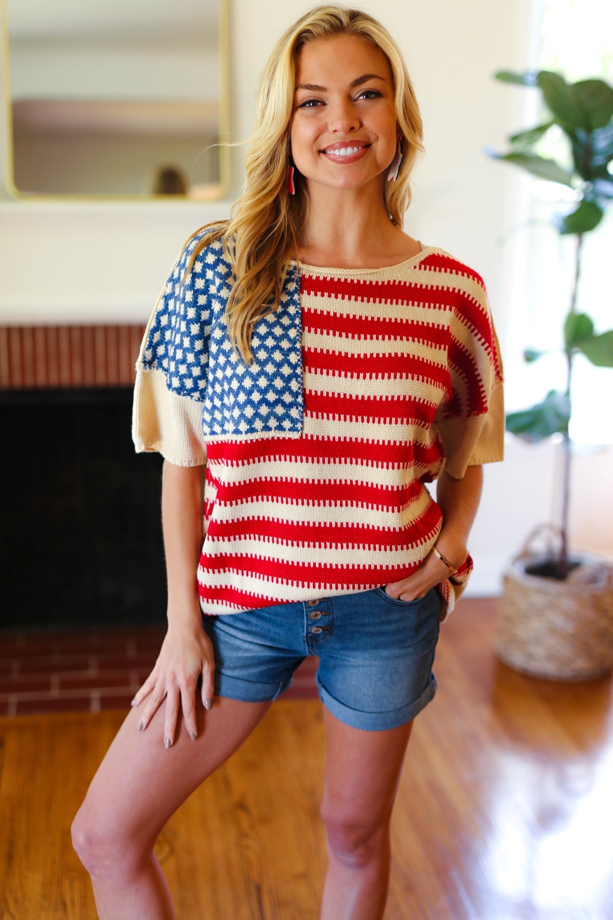 American Flag Jacquard Knit Sweater Top - Luxe Mod 