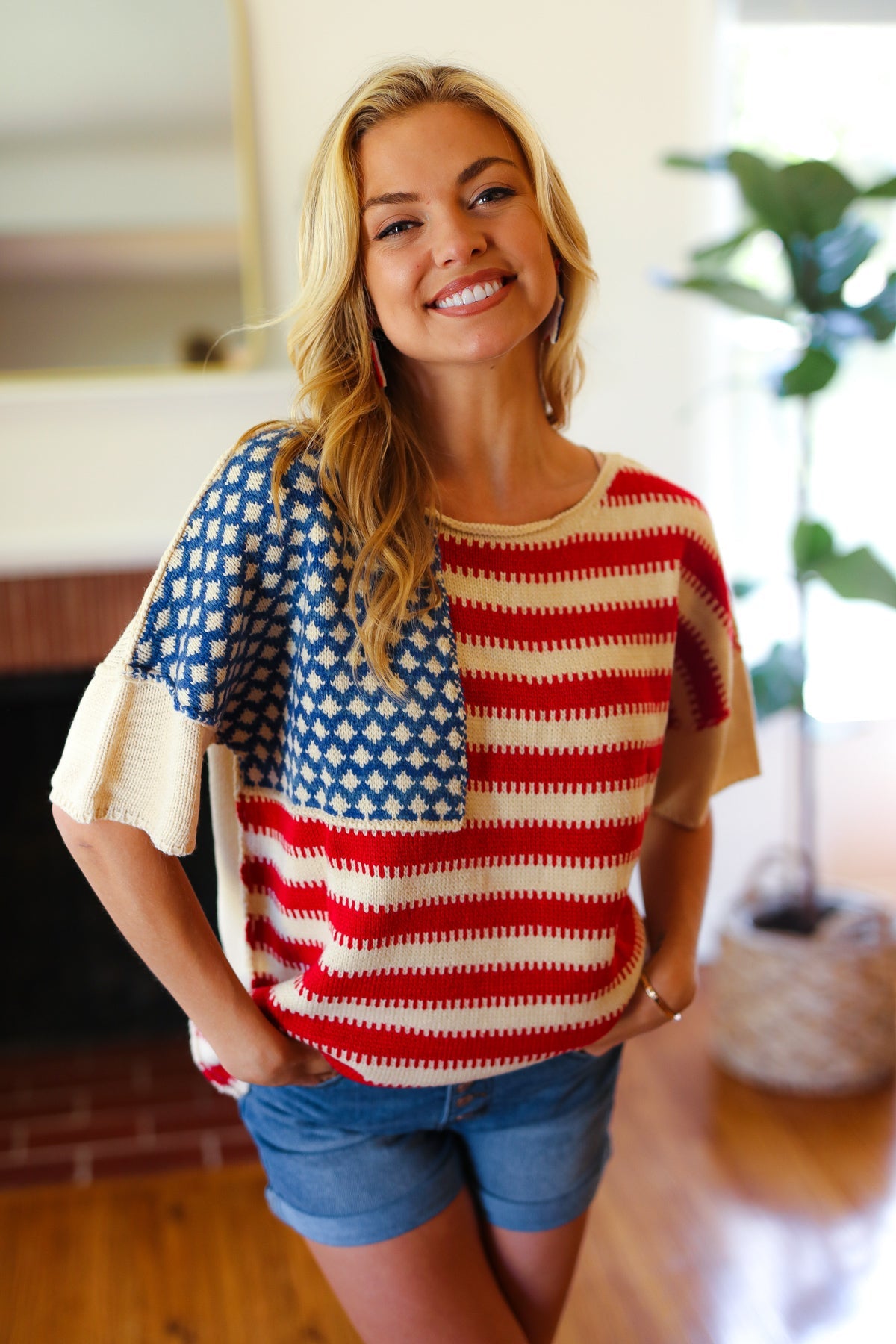 American Flag Jacquard Knit Sweater Top - Luxe Mod 