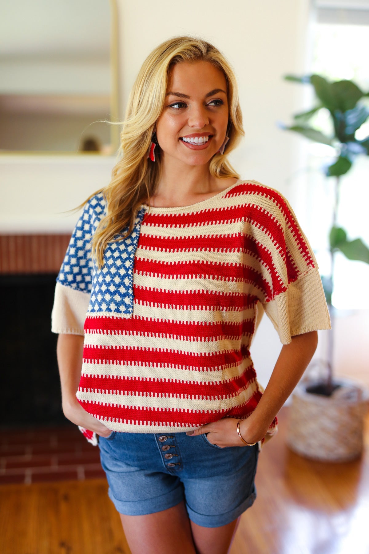 American Flag Jacquard Knit Sweater Top - Luxe Mod 