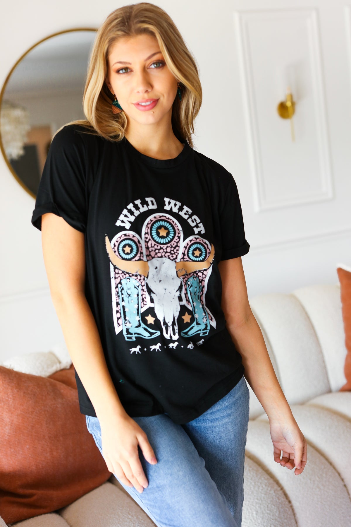 Black Cotton Wild West Graphic Tee - Luxe Mod 