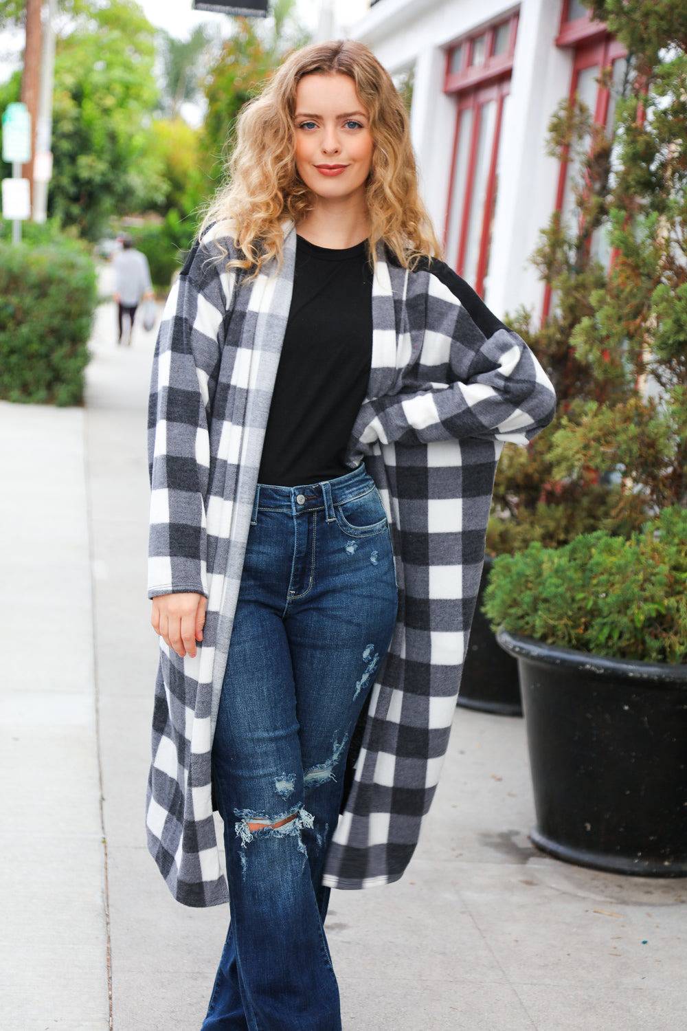 Get To Know You Black Buffalo Plaid Hacci Cardigan - Luxe Mod 