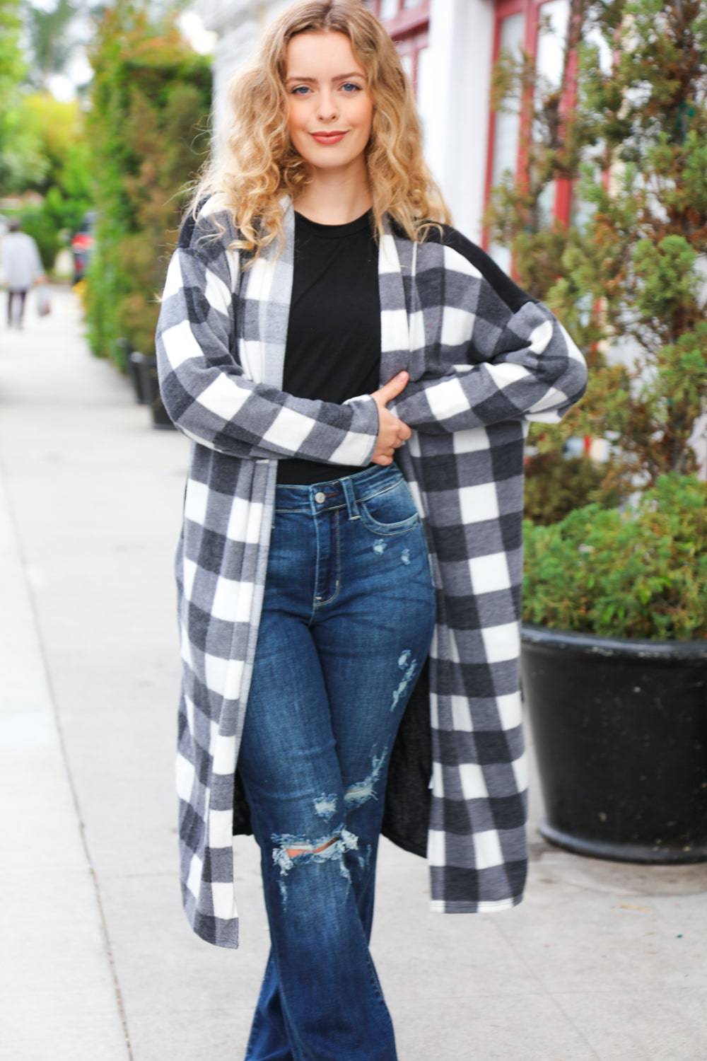 Get To Know You Black Buffalo Plaid Hacci Cardigan - Luxe Mod 