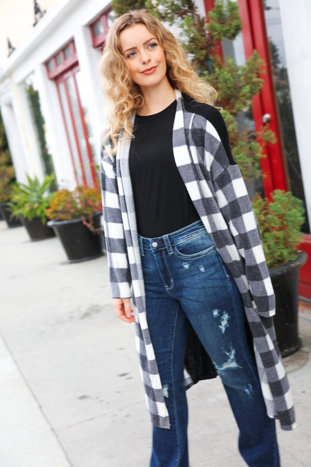 Get To Know You Black Buffalo Plaid Hacci Cardigan - Luxe Mod 