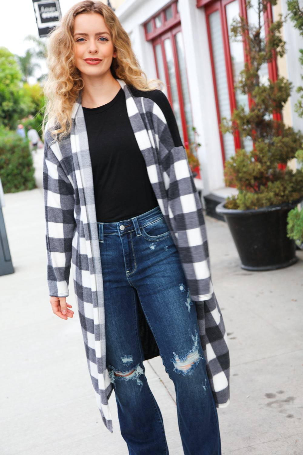 Get To Know You Black Buffalo Plaid Hacci Cardigan - Luxe Mod 