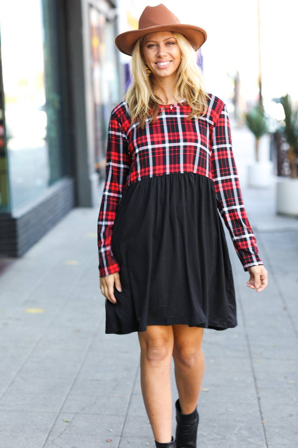 Holiday Plaid Twofer Babydoll Dress - Luxe Mod 