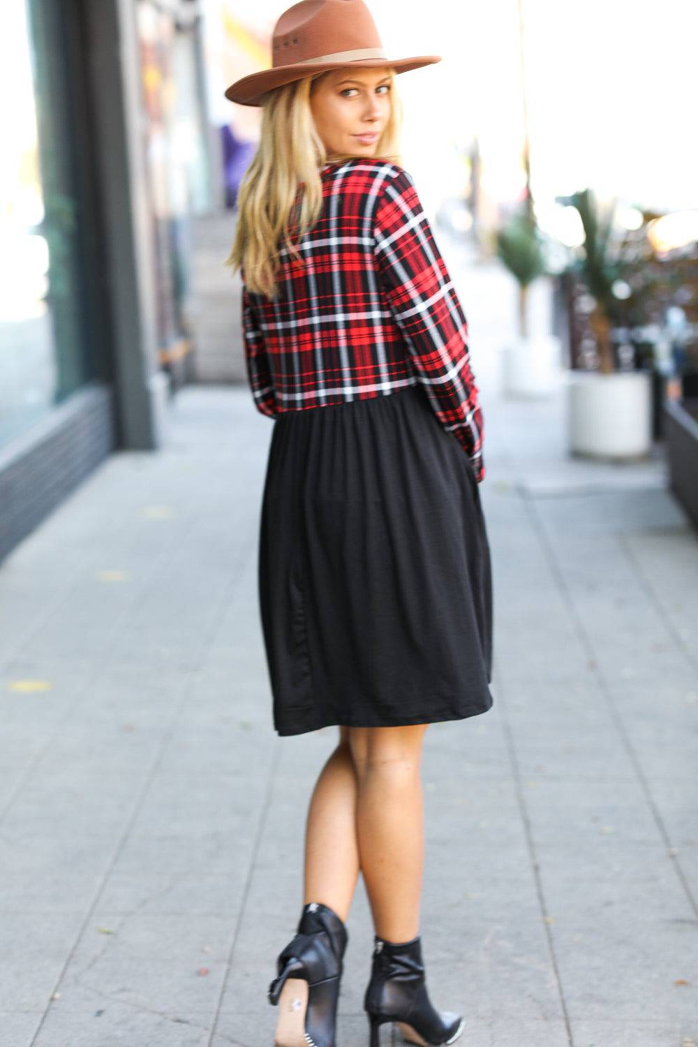 Holiday Plaid Twofer Babydoll Dress - Luxe Mod 