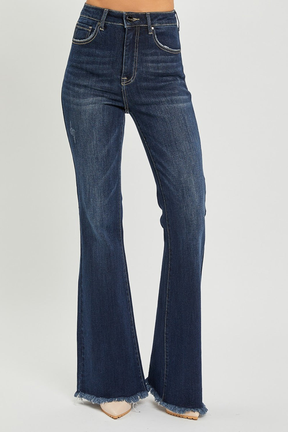 RISEN High Waist Raw Hem Flare Jeans - Luxe Mod 