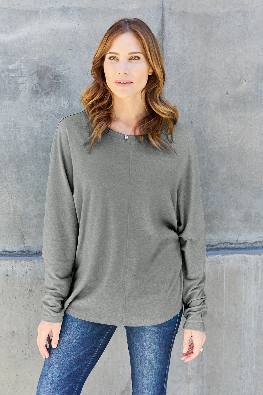 Double Take Full Size Round Neck Long Sleeve T-Shirt - Luxe Mod 