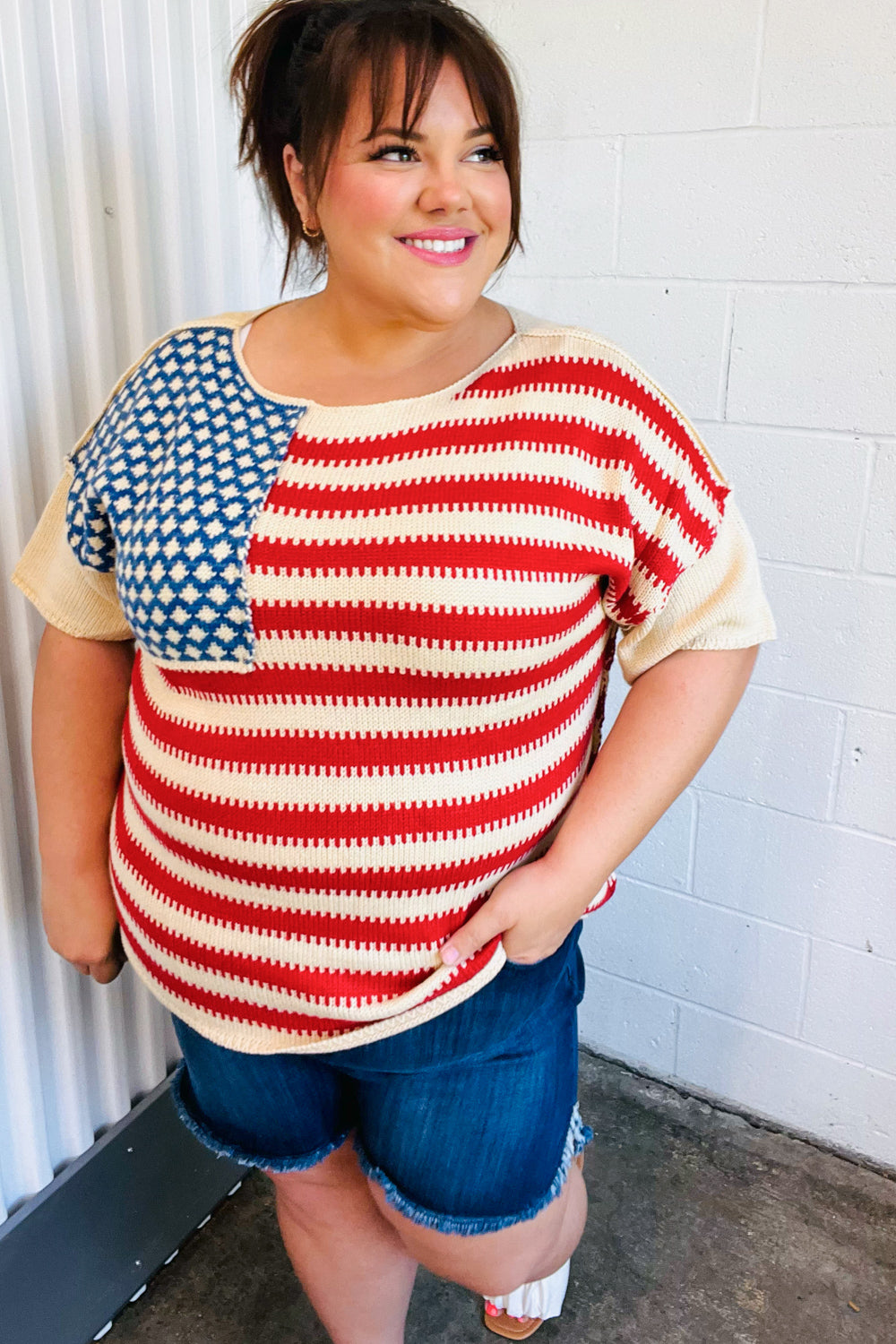 American Flag Jacquard Knit Sweater Top - Luxe Mod 