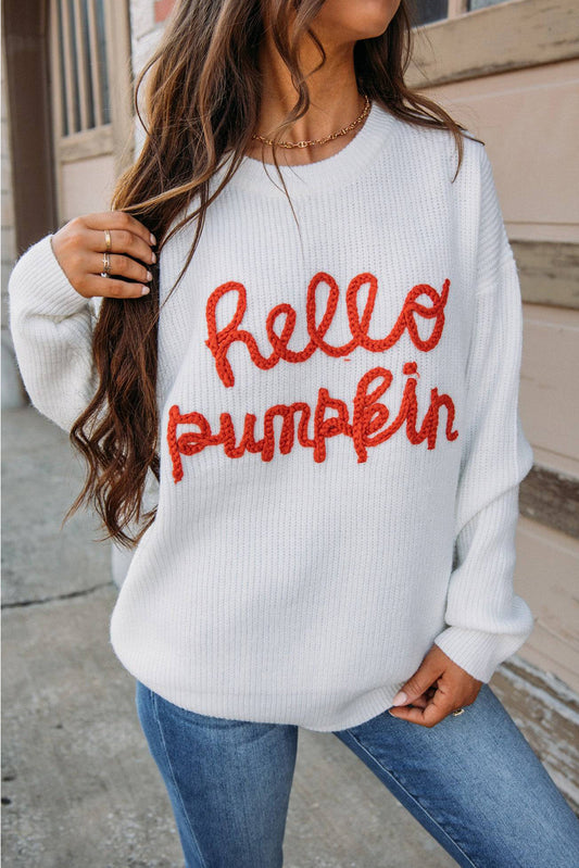 Flamingo Hello Pumpkin Graphic Sweater - Luxe Mod 