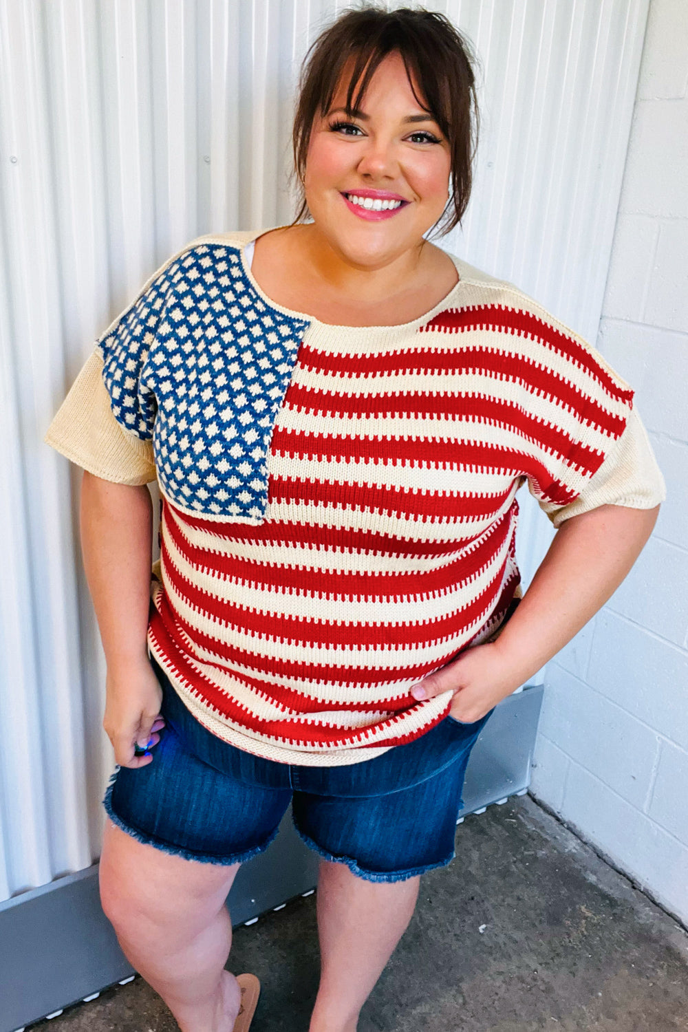 American Flag Jacquard Knit Sweater Top - Luxe Mod 