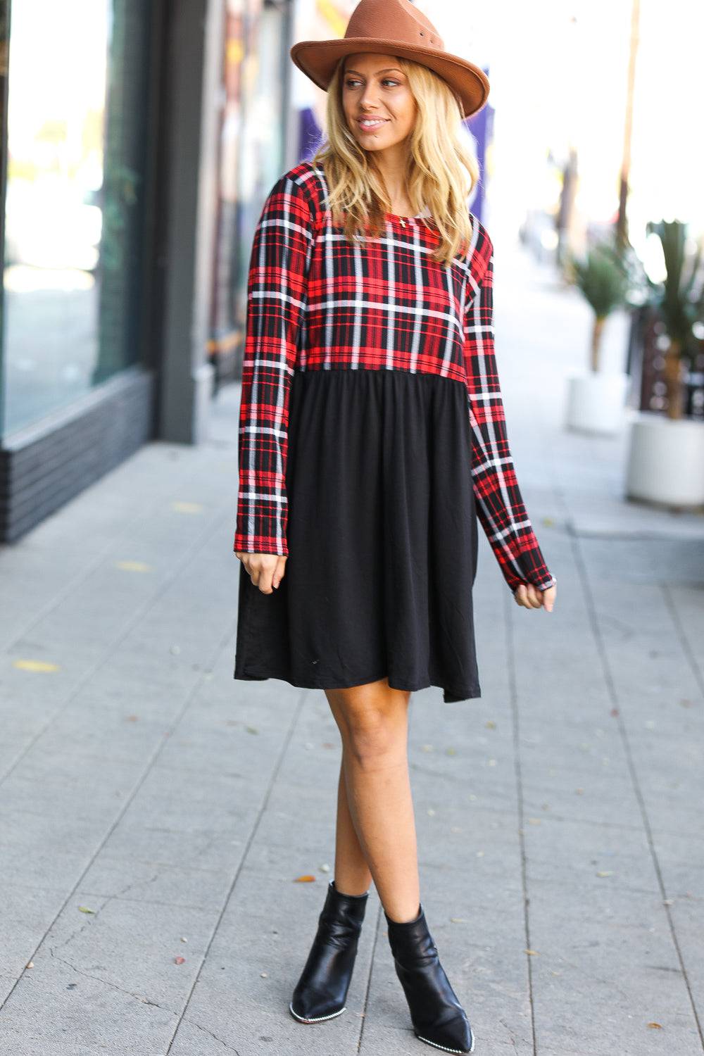 Holiday Plaid Twofer Babydoll Dress - Luxe Mod 