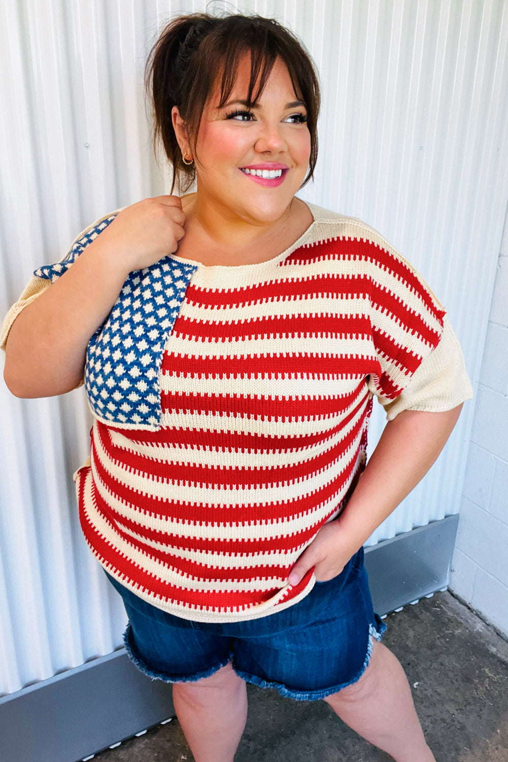 American Flag Jacquard Knit Sweater Top - Luxe Mod 