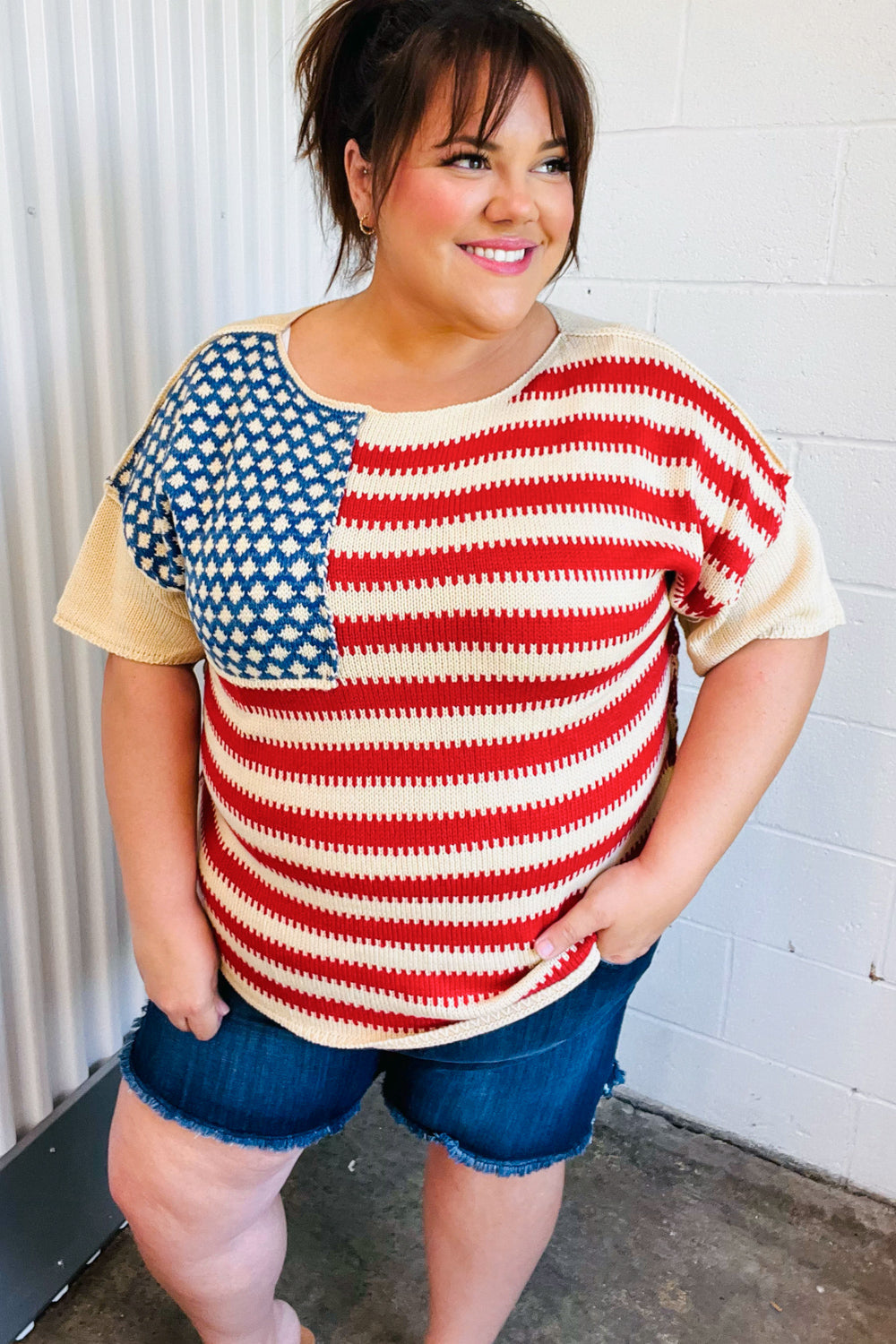 American Flag Jacquard Knit Sweater Top - Luxe Mod 