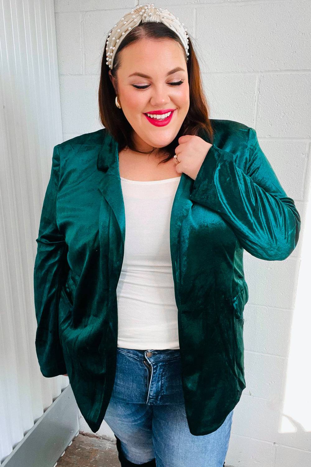 Dazzling Hunter Green Velvet Lapel Blazer - Luxe Mod 