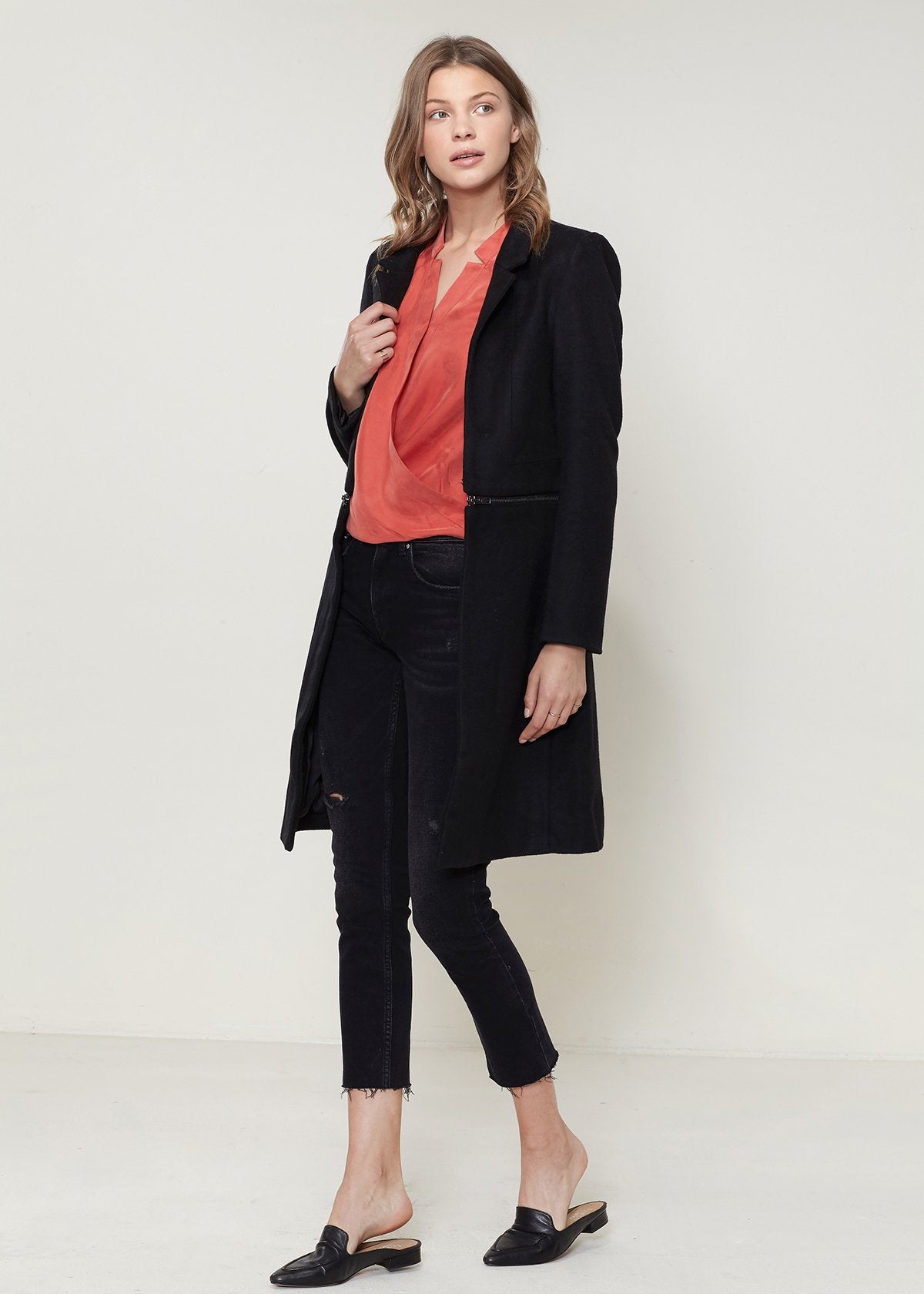 Women's Wool-blended Open Front Jacket In Black - Luxe Mod 