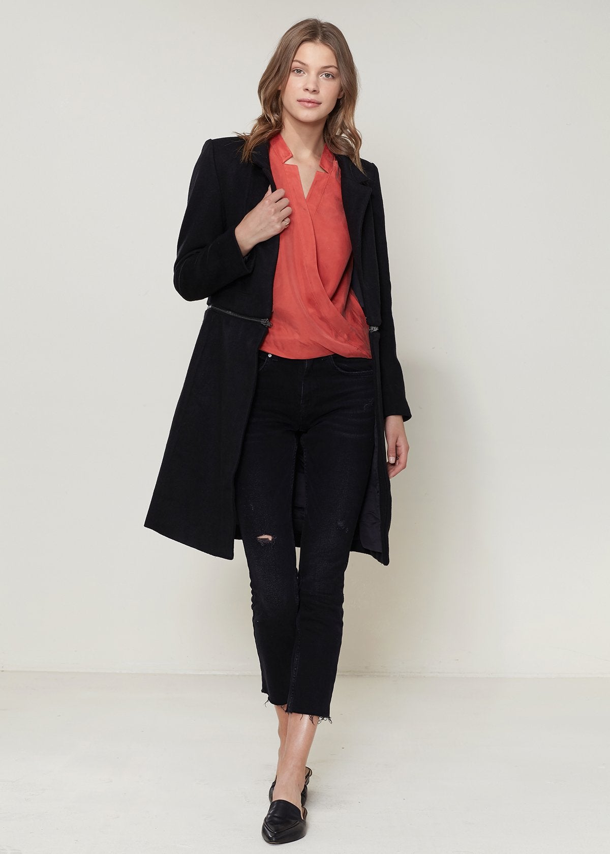 Women's Wool-blended Open Front Jacket In Black - Luxe Mod 