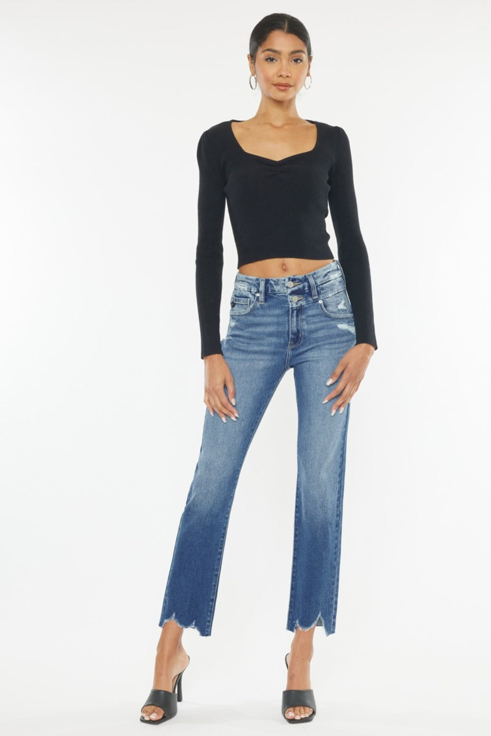 Kancan High Rise Wide Waistband Slim Straight Jeans - Luxe Mod 