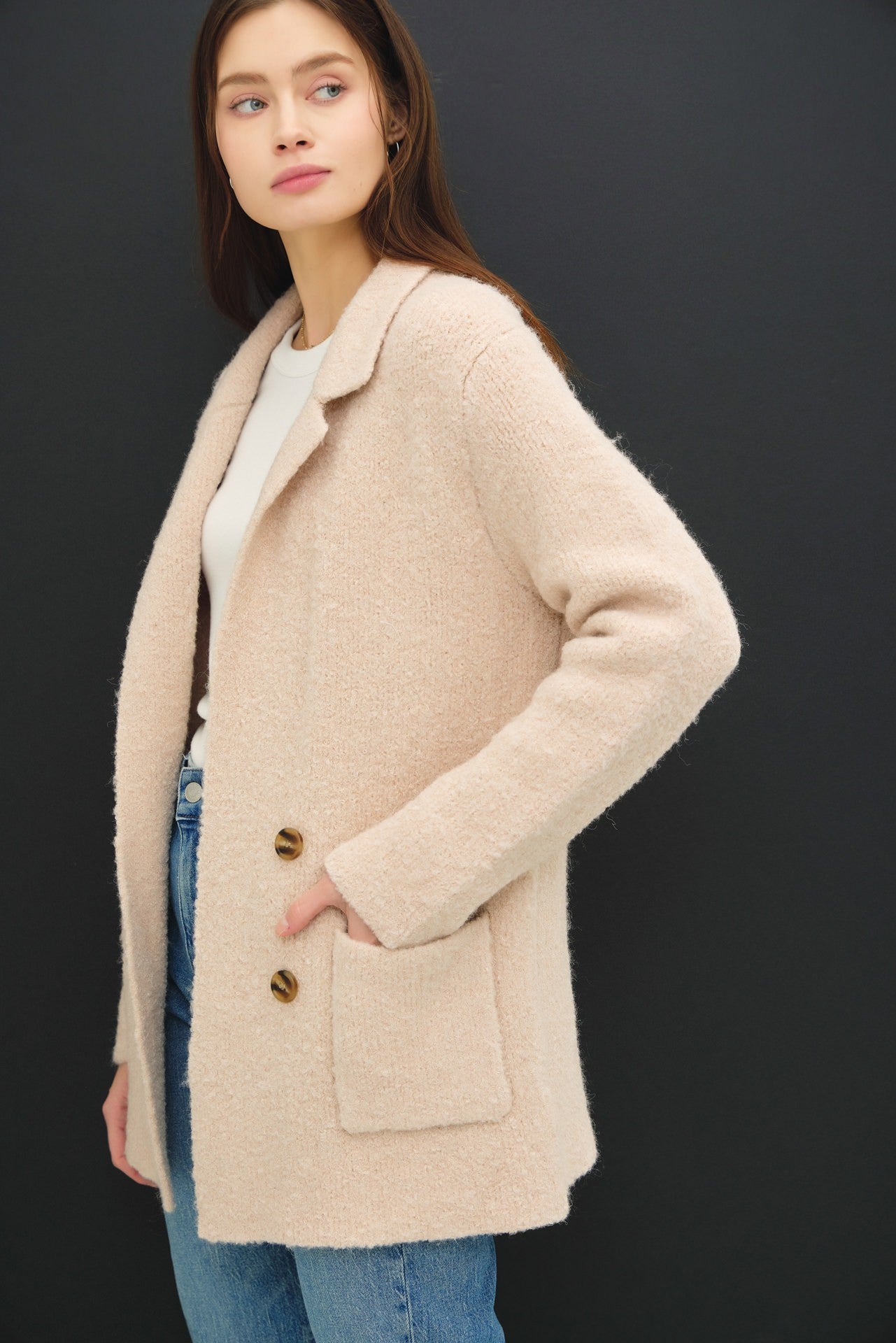 Be Cool Textured Double-Breasted Coat with Pockets - Luxe Mod 