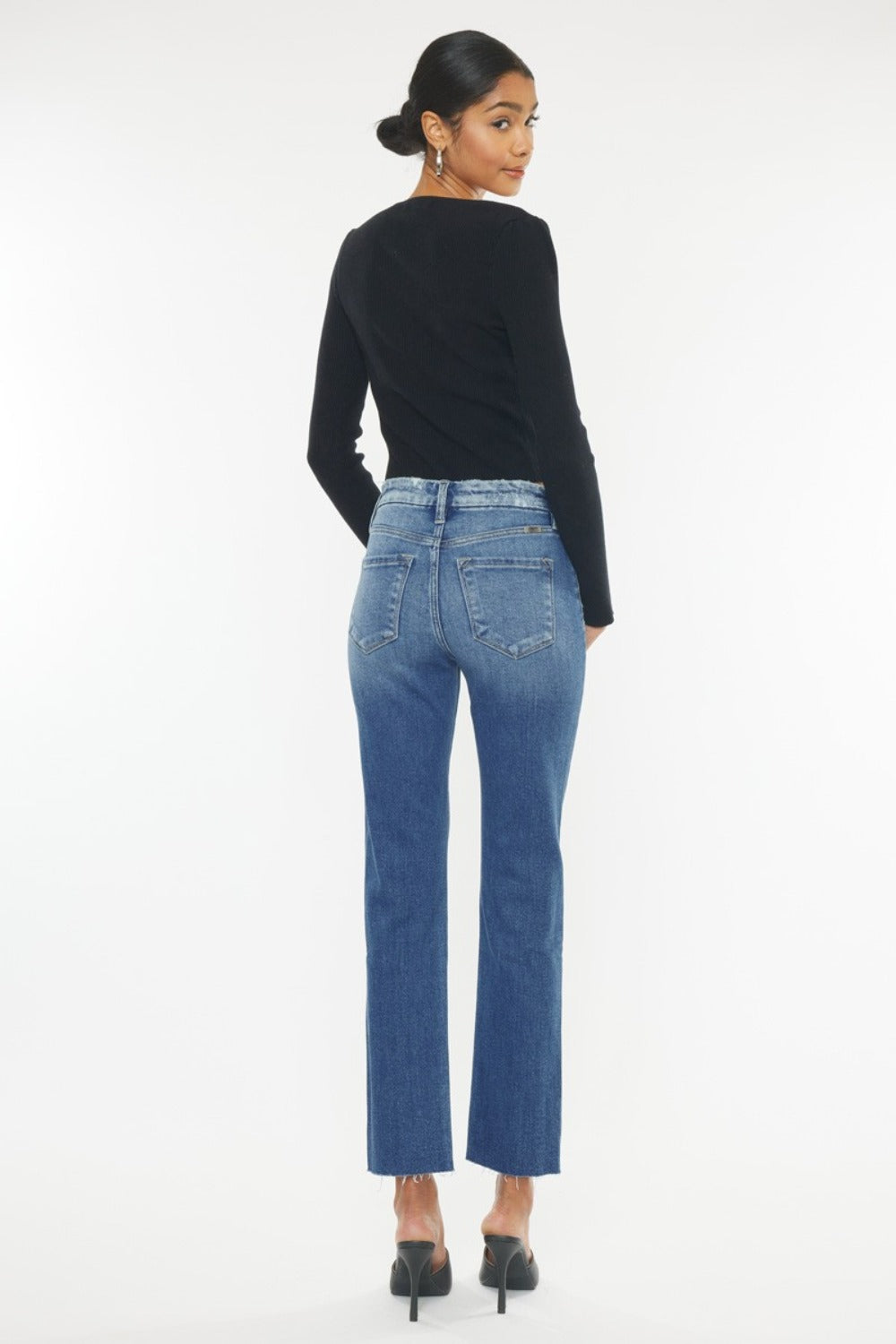 Kancan High Rise Wide Waistband Slim Straight Jeans - Luxe Mod 