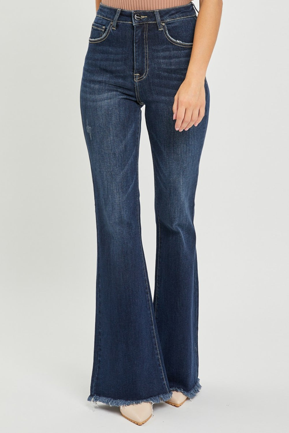 RISEN High Waist Raw Hem Flare Jeans - Luxe Mod 