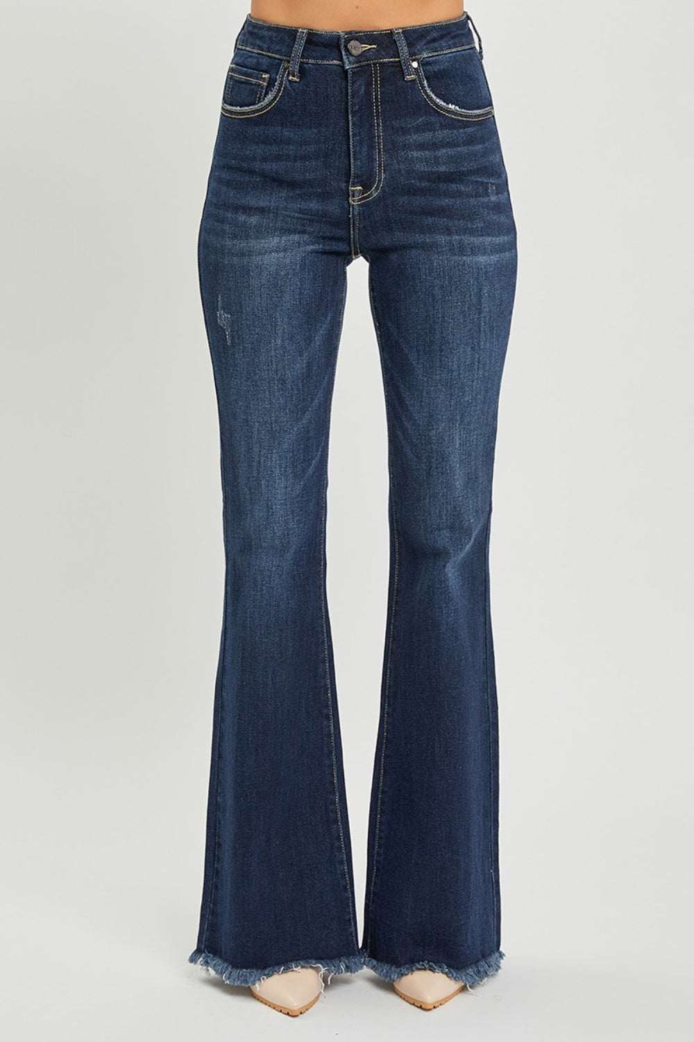 RISEN High Waist Raw Hem Flare Jeans - Luxe Mod 