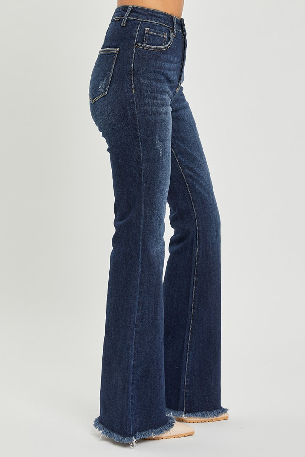 RISEN High Waist Raw Hem Flare Jeans - Luxe Mod 